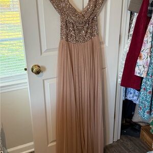 Sequin Bodice Tulle Maxi Dress - Nude Blush
